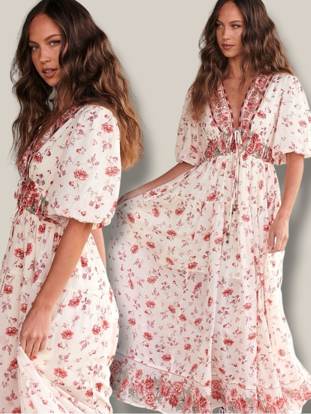 Free People Lysette Maxi Dress in Tea Combo Large Bohemian Gypsy Indian Cotton - Picture 4 of 13